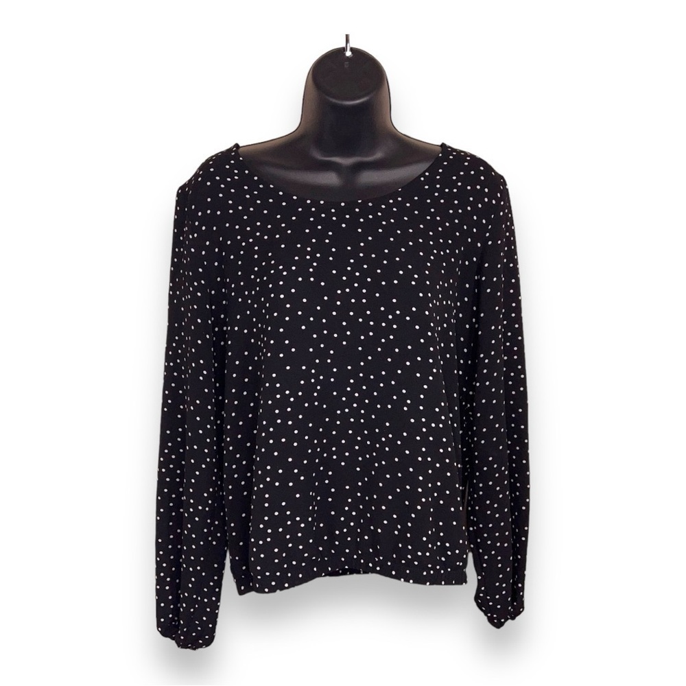 LARGE HIPPIE ROSE BLACK WHITE POLKA DOT LONG SLEEVE BLOUSE STRETCH